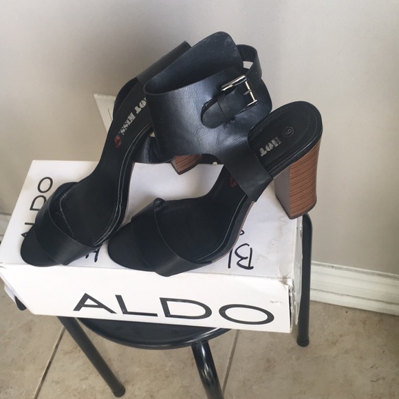 Size 9 Black open front, strapped high heeled silhouette. - Picture 3 of 4